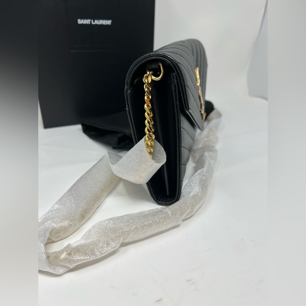 Saint Laurent Monogram Envelope Chain Matelasse Black Leather Cross Body Bag - Picture 4 of 11